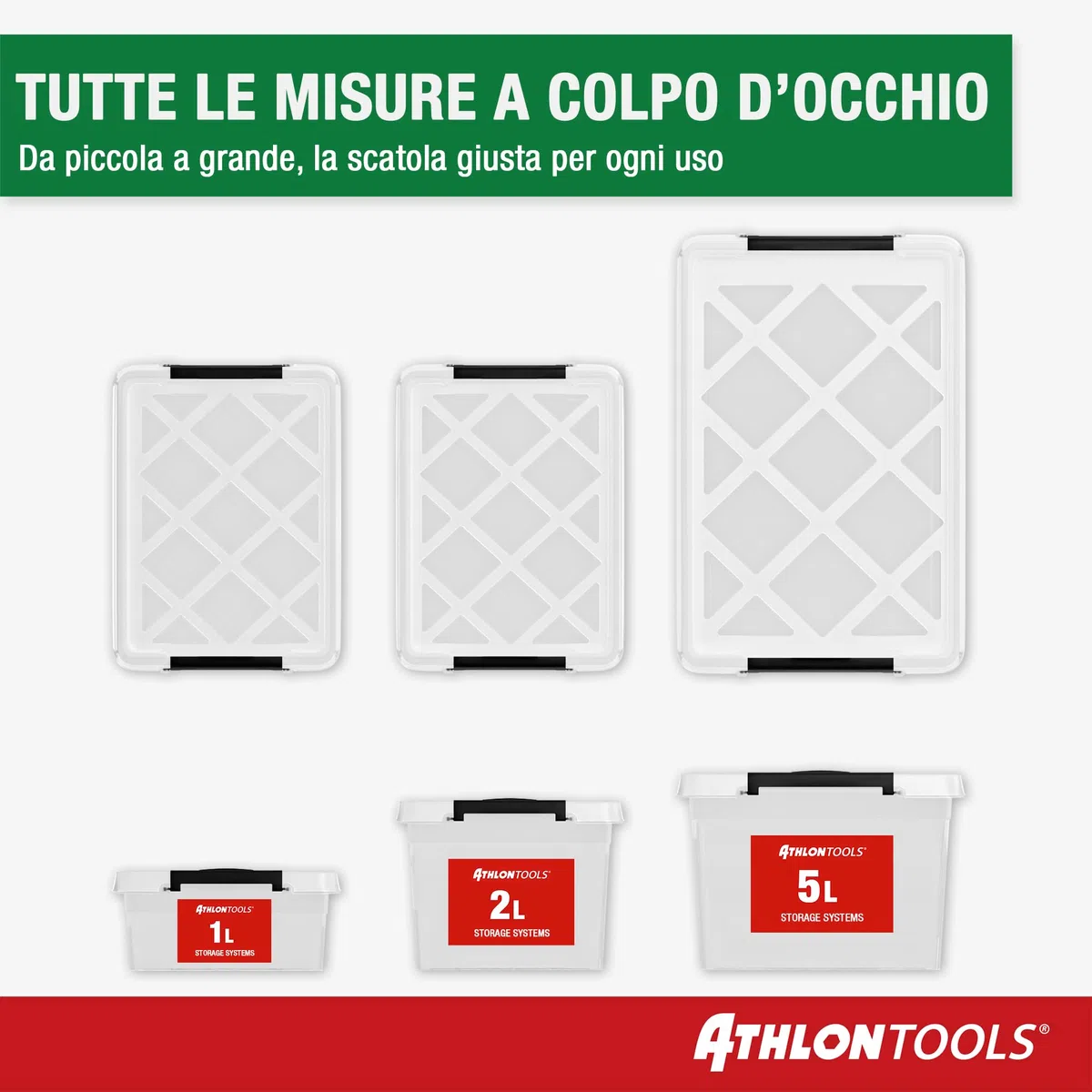 ATHLON TOOLS Set di 10 contenitori da 2L con coperchio – 100% materiale vergine – trasparenti – senza BPA – contenitori impilabili – clip di chiusura grigie – quasi ermetici – organizer
