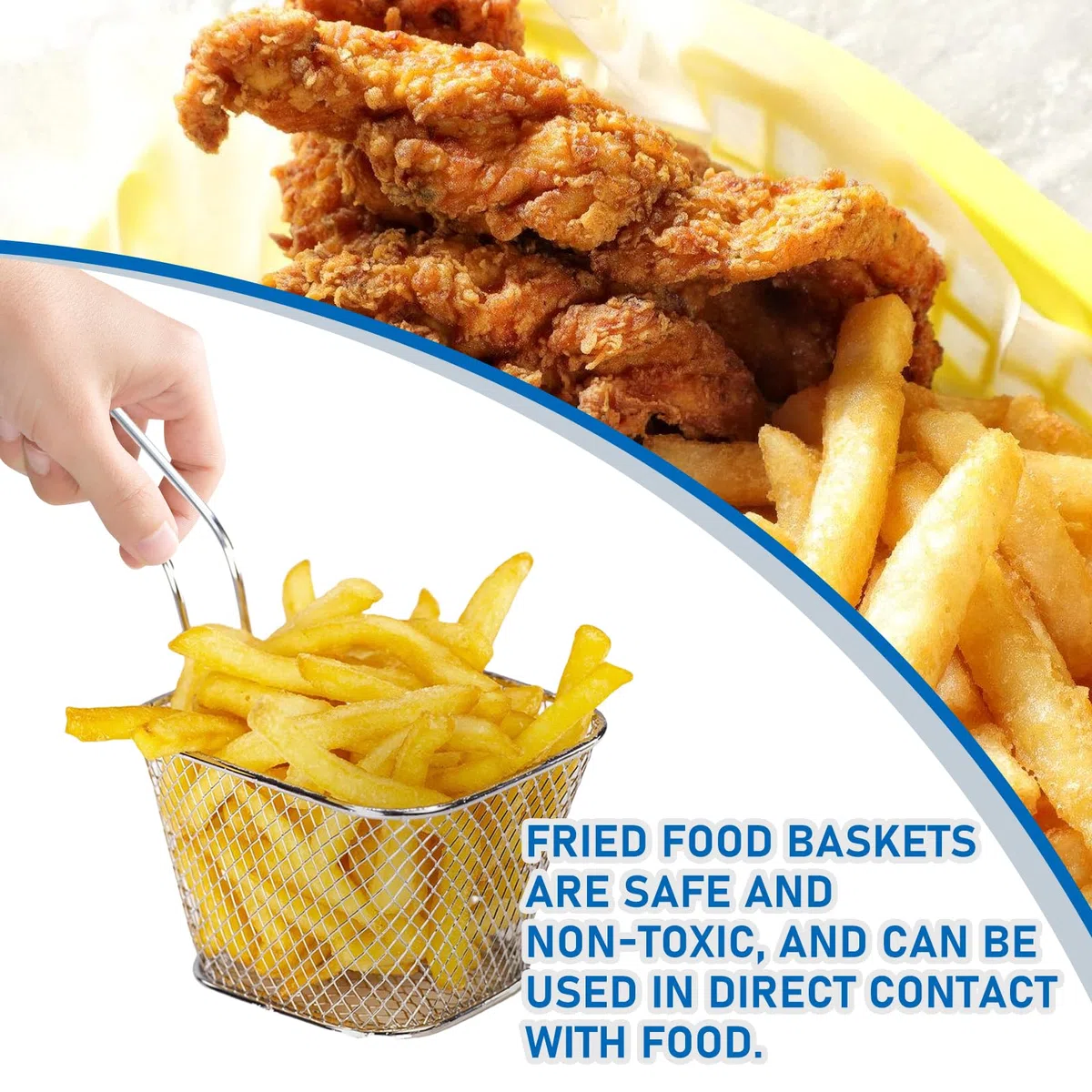 Lot de 12 paniers à frites : Petit panier à frites en acier inoxydable argenté avec anse - Panier à frites pour frites, frites, crevettes, rondelles d'oignon