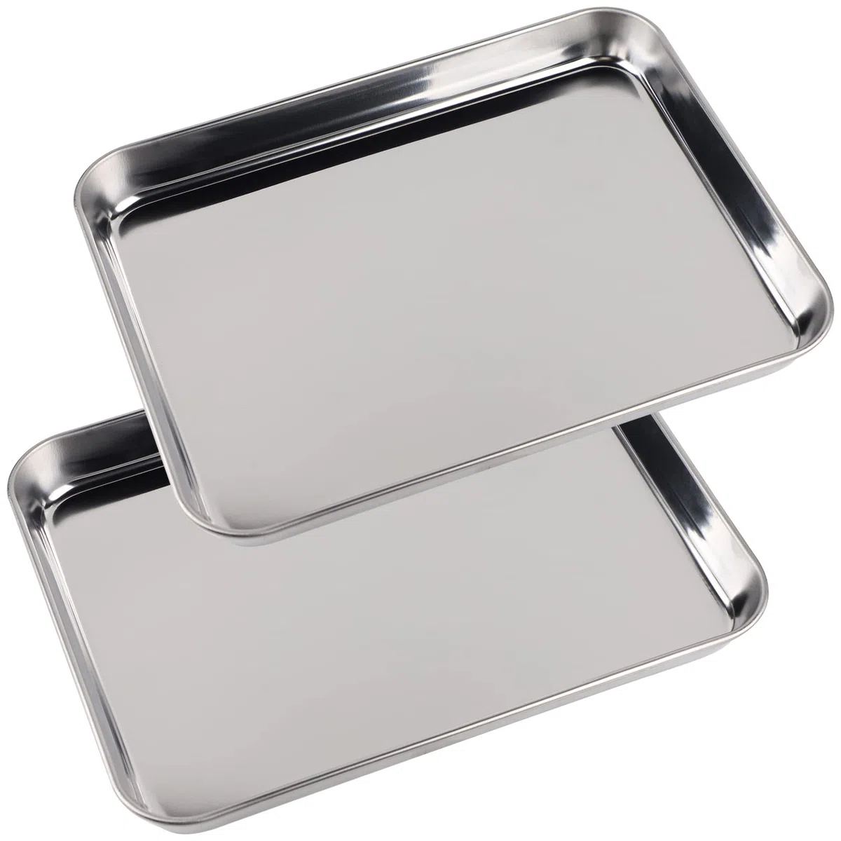 SWAWIS 2 Pezzi Teglia Forno Rettangolare, 26x20x2.5cm Teglia da Forno in Acciaio Inox per cottura a forno, Lavabile in Lavastoviglie