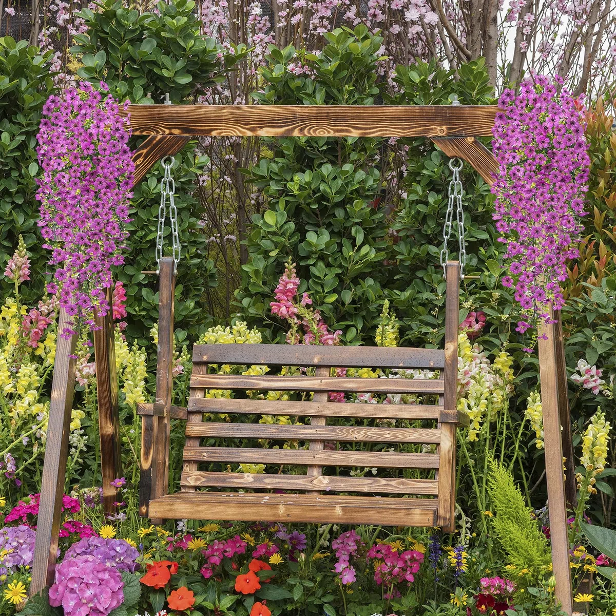 CONNECTION 4 Pezzi Pendenti Fiori Artificiali Cadenti 77cm Pianta Glicine Finta Fiori Finti Da Esterno Artificiali Decorazioni Pianta Cadente per Matrimonio Parete Balcone Giardino (Viola)