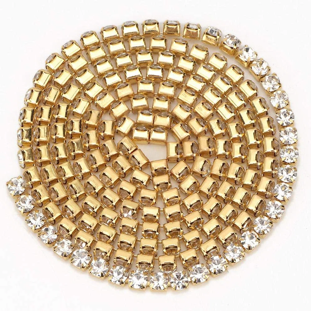 Nastro di da 10 Iarde, Rotolo di Rifinitura a Catena in Cristallo di Diamante in Resina per la Decorazione di Cucito della Festa Nuziale del Mestiere Fai-da-te(4mm-Oro)