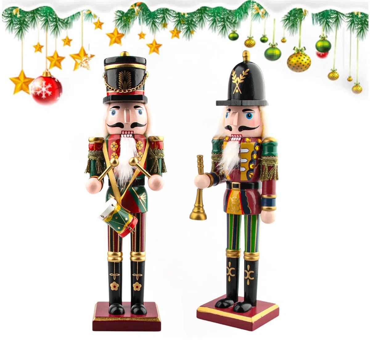 2 Pezzi Soldati Schiaccianoci di Legno (30 cm), Schiaccianoci Soldatino - Decorazioni Natalizie Per La Casa Particolar, Idee di Regali per Natale per Amici/Sorelle (Tamburi e Fanfare)