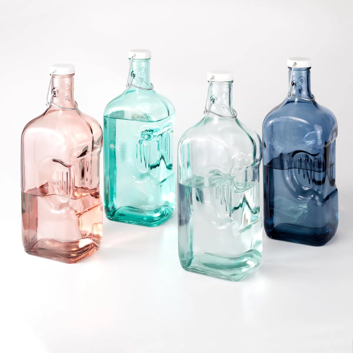 Bottiglia vetro 2 litri con tappo per acqua, succhi, latte, Bottiglie da tavola e adatto per frigorifero, Caraffa acqua vetro riciclato al 100% e senza additivi - Transparente