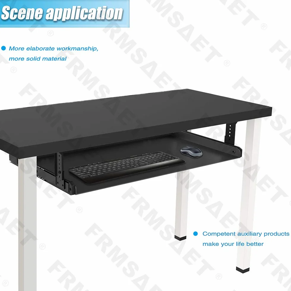 FRMSAET Cassetto per tastiera Vassoio interamente in metallo Materiale 53 cm/ 60 cm/ 76 cm Piattaforma Computer Organizer Home Office Cucina Garage Strumento di archiviazione. (53 cm, nero)
