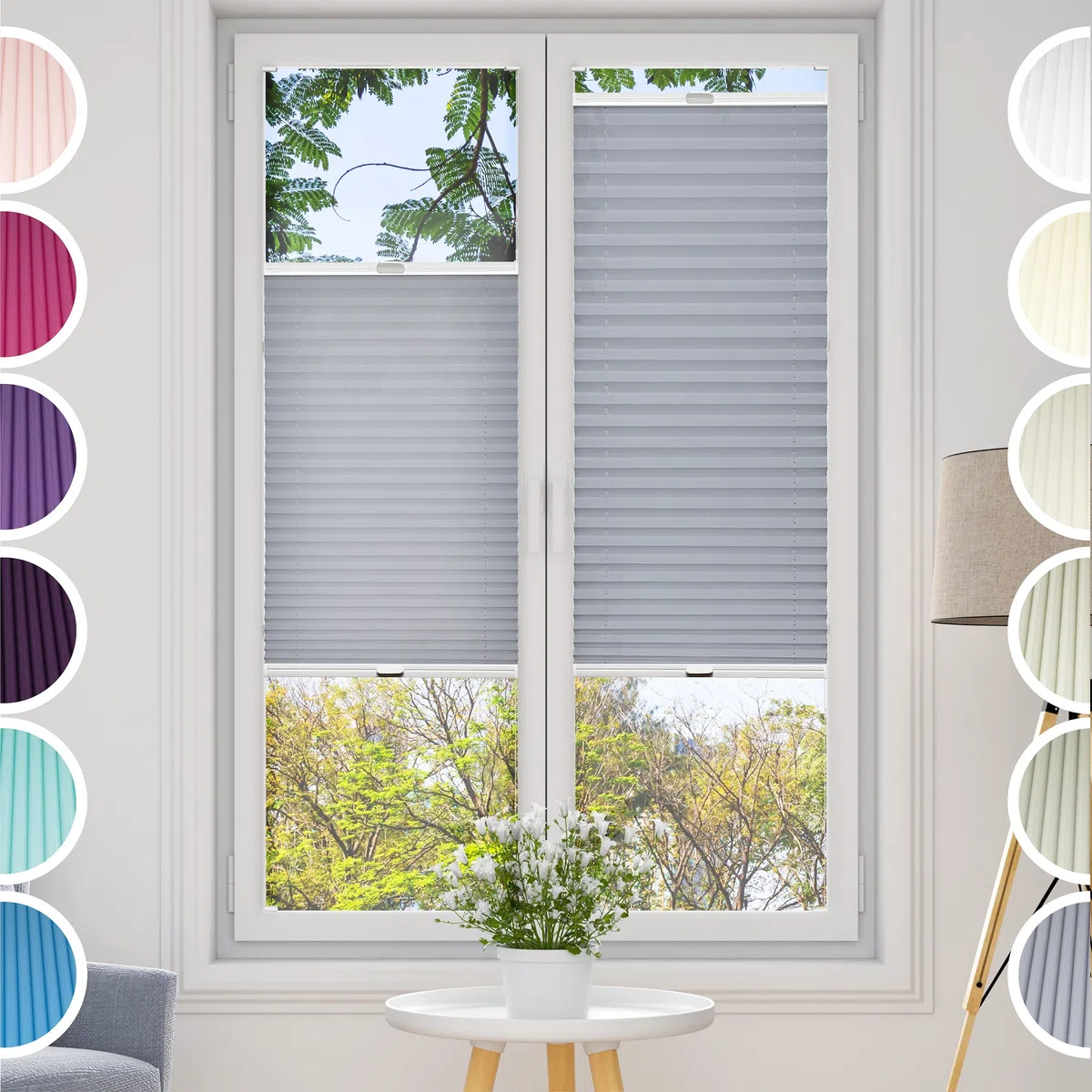 Tenda plissettata su misura con foratura - larghezza 30-129 cm con incrementi di 0,5 cm, altezza 150-230 cm - tessuto in 18 colori, profilo in 5 colori - per interni, per finestre