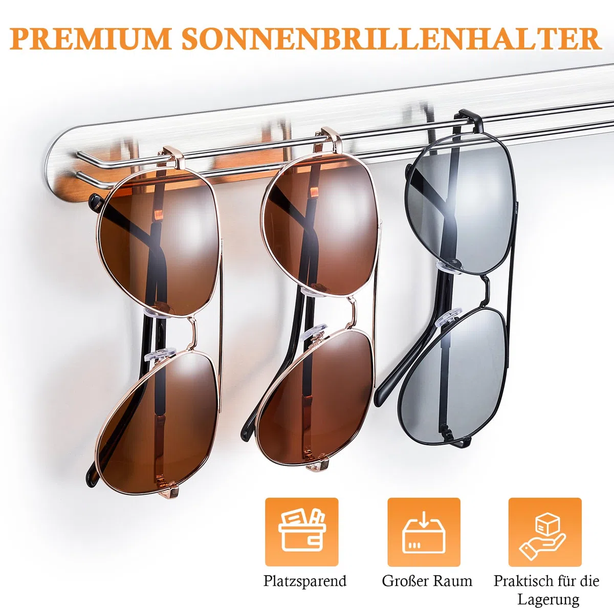 Supporto per occhiali da parete, supporto per occhiali da sole, supporto per occhiali da sole, supporto autoadesivo per occhiali, scaffale per occhiali da sole, organizer (Argento, 2 PCS)