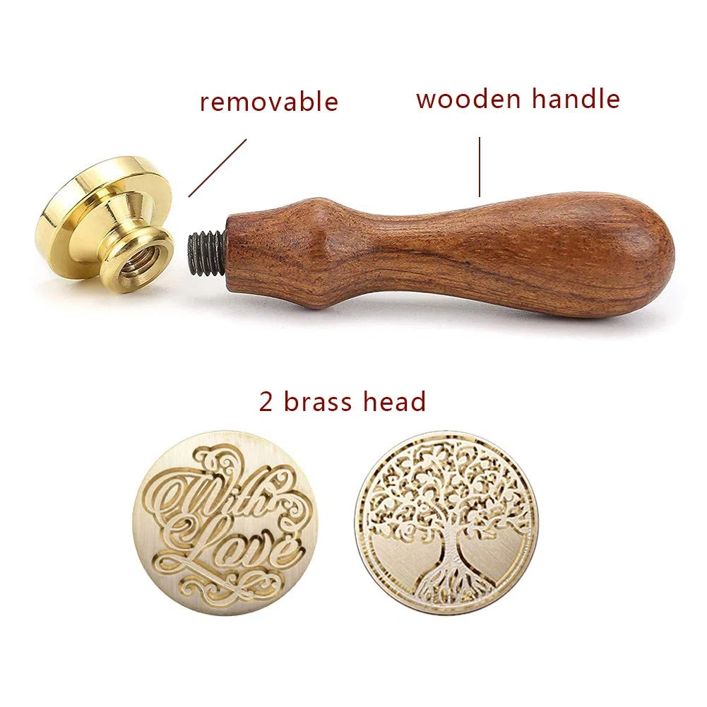 Kit Sigillo Ceralacca Retro Cera Timbro per Ceralacca con Sigilli Cucchiaio Candela Bastoncini di Cera per Busta Etichetta Matrimonio Natale (con amore + albero della vita)