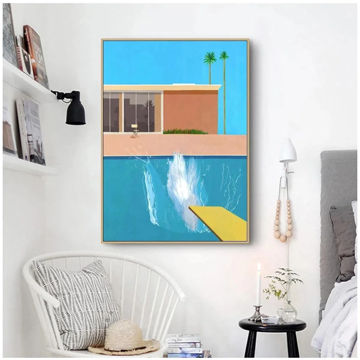 GLWDME Poster da parete, Quadri moderni soggiorno, David Hockney Un tuffo più grande Stampe su tela, Quadri per camera da letto(Senza cornice)