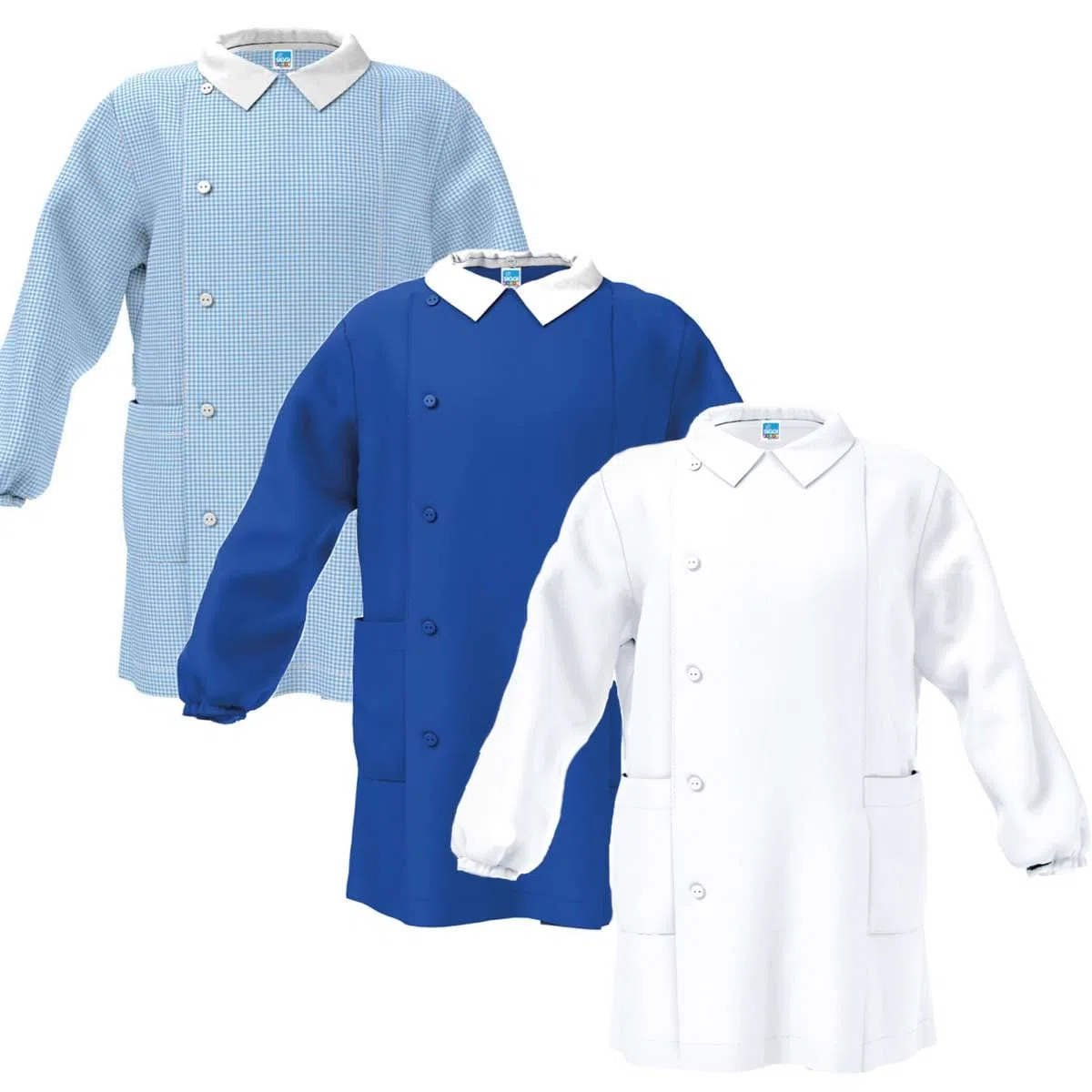 siggi Grembiule Scuola ELEMENTARE Bambina Senza Ricamo in Cotone con Bottoni nei Colori Bianco E Bluette - Linea Happy School