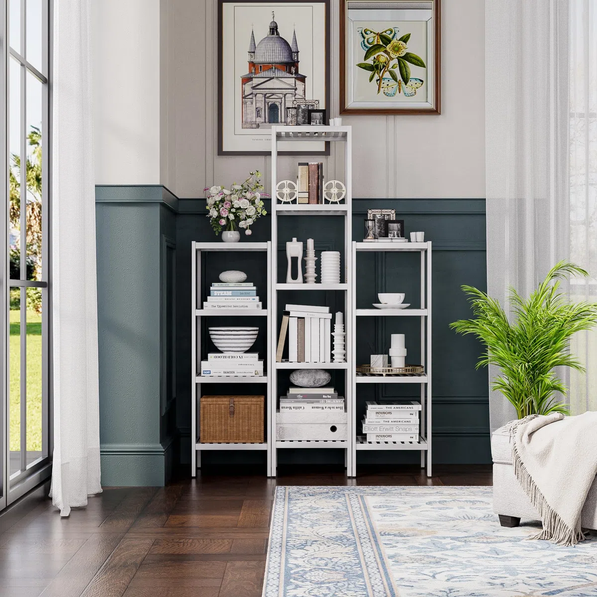 SMIBUY Scaffale per il bagno, organizzatore di scaffali in bambù a 5 livelli, scaffale multifunzionale per soggiorno, camera da letto, cucina (bianco)
