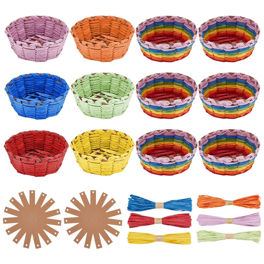 FREEBLOSS Set 12 Kit per La Creazione di Cesti Cestino Creativo in Rafia con Istruzioni Cestino Forniture per La Tessitura per Adulti Kit per La Tessitura di Cesti per Appassionati di Artigianato
