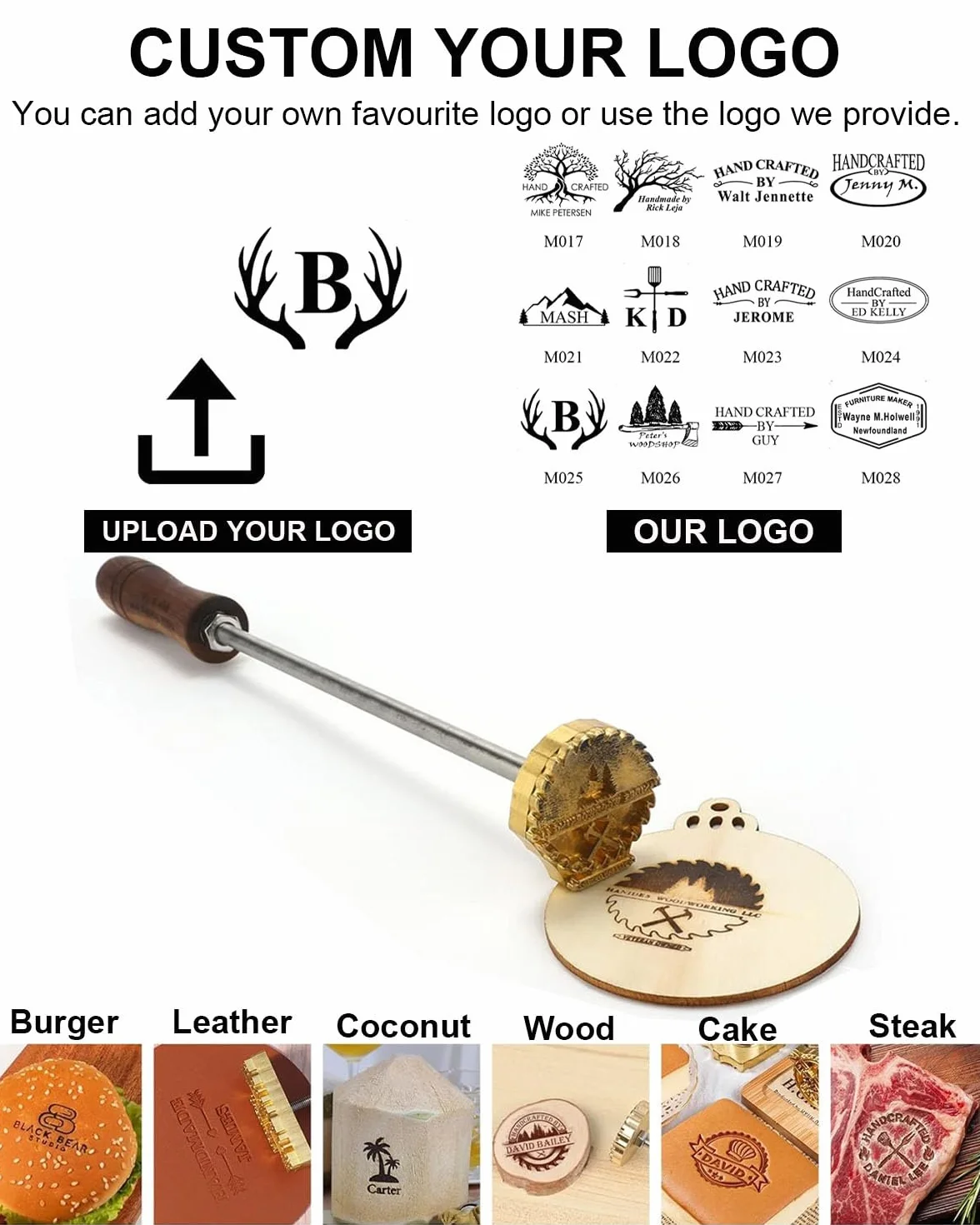 Ferro da marchio per calore, marchio personalizzato per barbecue, bistecca, alimenti, carne, legno, pelle (1 pollice)
