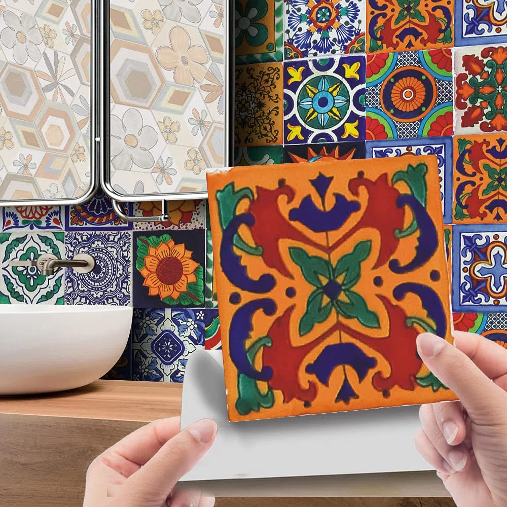 24Pz Adesivi per Piastrelle Decorazione Murale Bagno Cucina Parete Adesivi Impermeabile PVC Adesivi Decorazione - Adesivo 2D con Design retrò in Stile Mosaico (15x15cm)