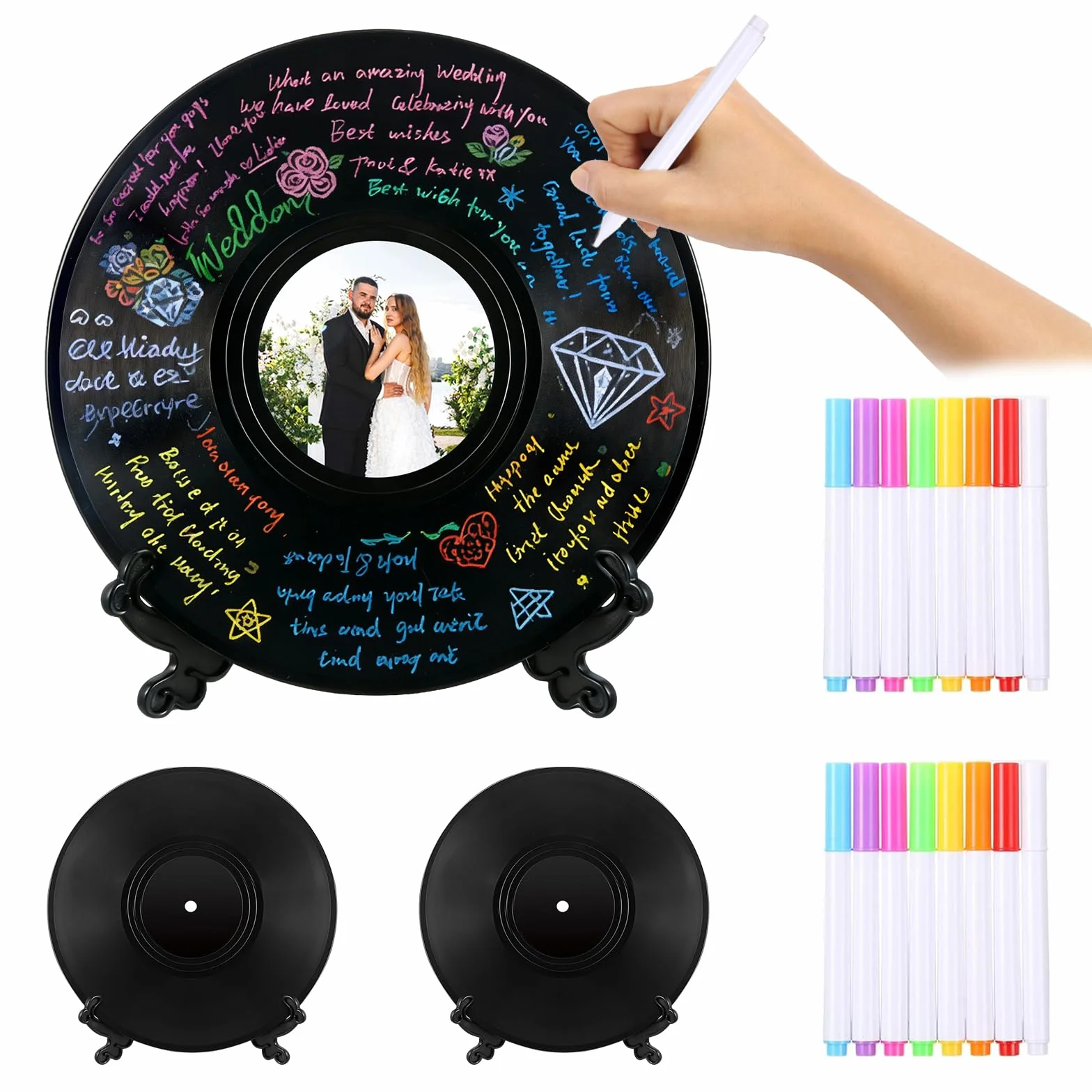 2 libri degli ospiti in vinile, alternativa al libro degli ospiti di nozze, libro degli ospiti personalizzato, con penna e supporto per matrimonio, compleanno, festa di baby shower