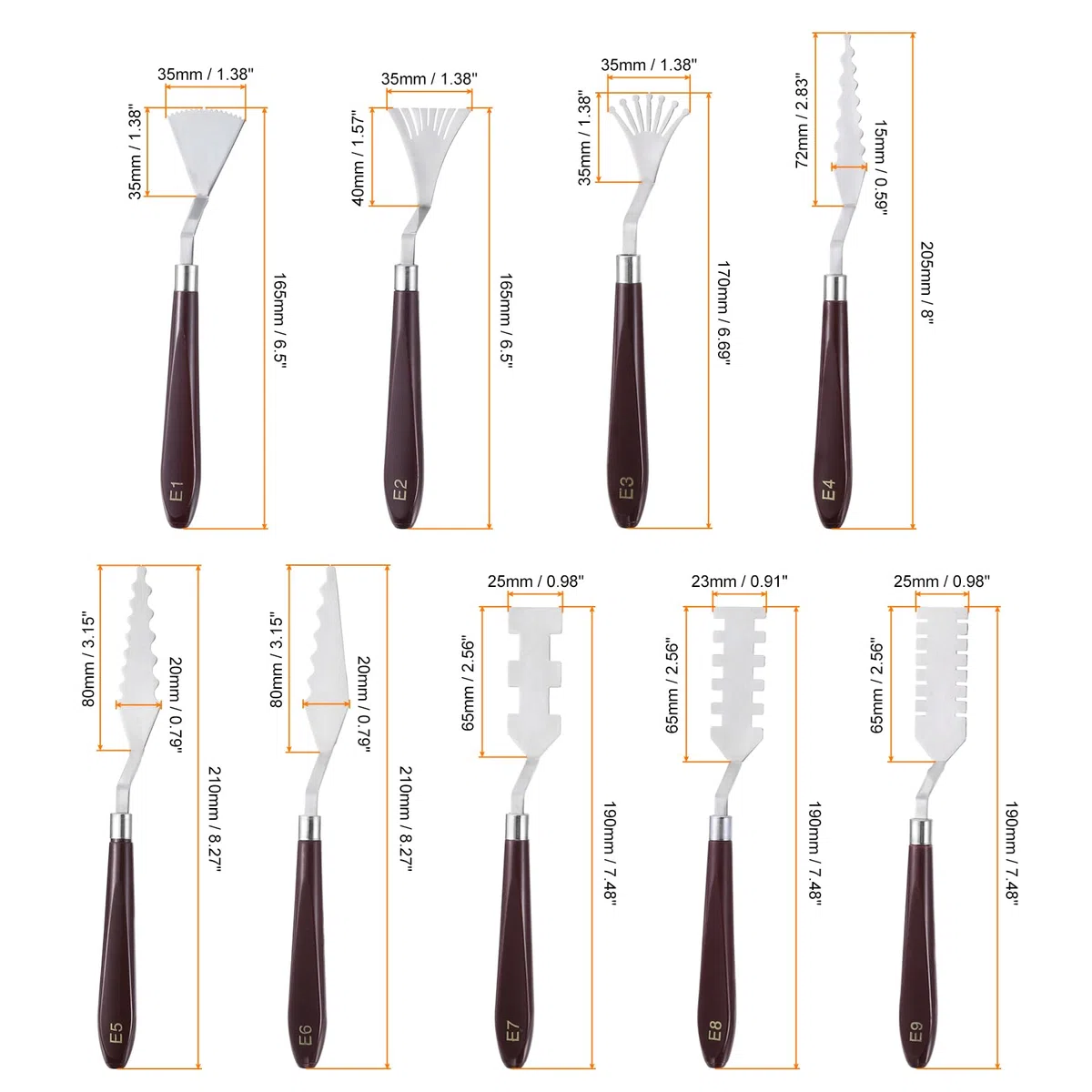 QUARKZMAN 9pz E1-E9 Set Spatole per Pittura Spatola Artistica Acciaio Inossidabile Coltelli Pallet Verniciatura Raschietti con Manico Plastica per Diffusione Miscelazione Olio Acrilico