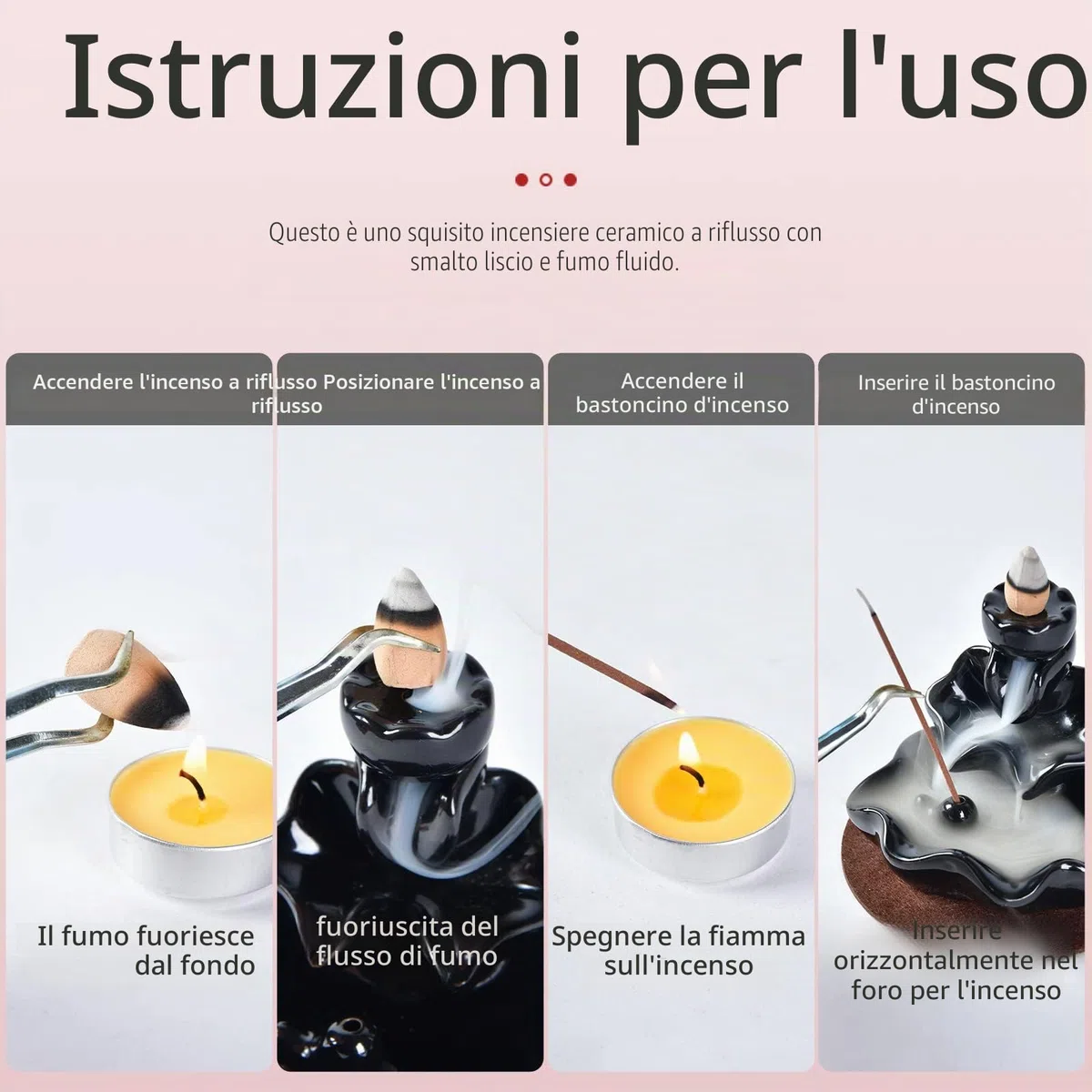 Tang You, brucia incenso a flusso inverso, con 10 coni di incenso, in ceramica, per la casa Style 5