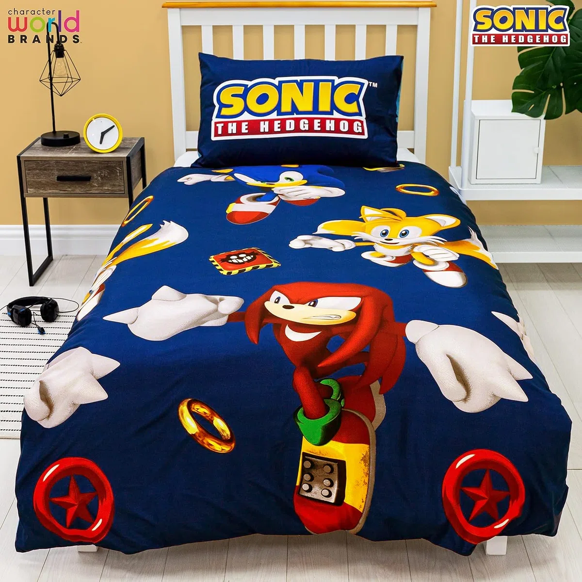 Sonic The Hedgehog, set copripiumino per letto singolo ufficiale con design Jump reversibile su 2 lati, con federa coordinata, set da letto singolo da gioco di Character World Brands | policotone