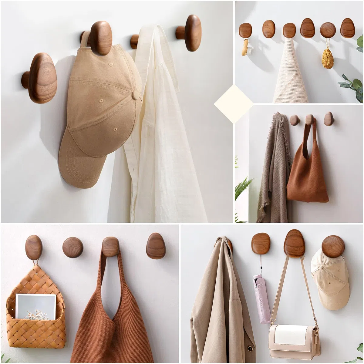LOVIVER 4 PCS Ganci Appendiabiti da Parete in Legno, Pomelli per Armadietti, Leggeri e Comodi Gancio, Attaccapanni per Bagno Spogliatoio Camera da Letto per Appendere Vestiti, Cappelli, Borse, Giacche
