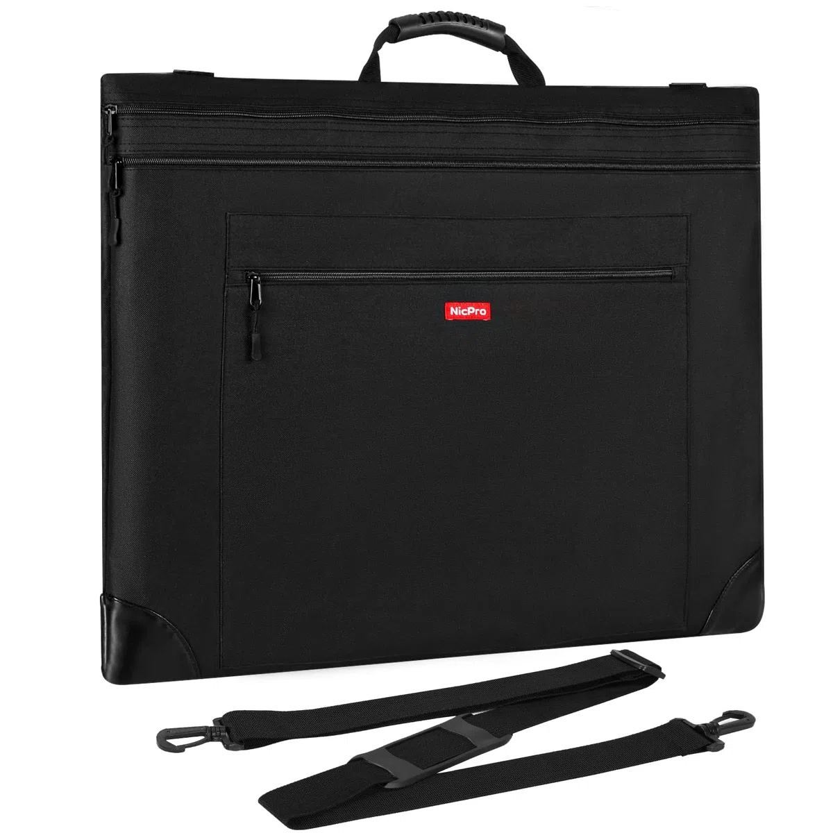 Nicpro borsa portfolio leggera, 49 × 65 cm, art portfolio case con tracolla removibile, angoli in pelle, custodia per il trasporto e la conservazione di opere d'arte, poster, schizzi e disegni