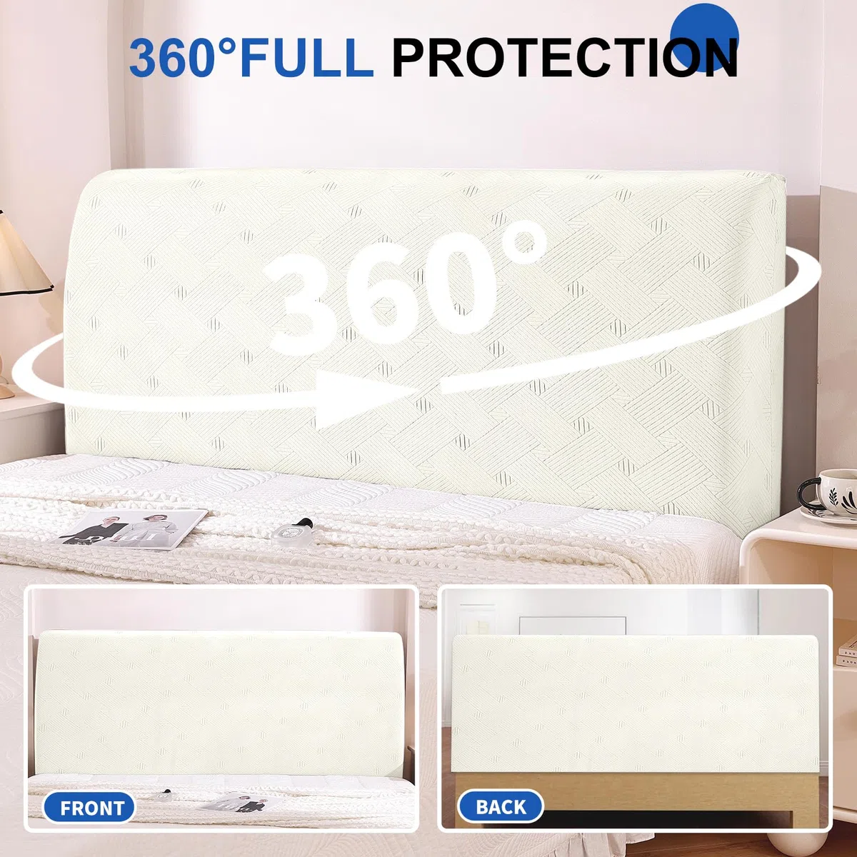 Ystyle Copri Testiera Letto, Copri Spalliera Letto Matrimoniale/Singolo Elasticizzata, Copertura Testata Letto Matrimoniale Lavabile, Headboard Cover Antipolvere Universale(180CM, Bianco)