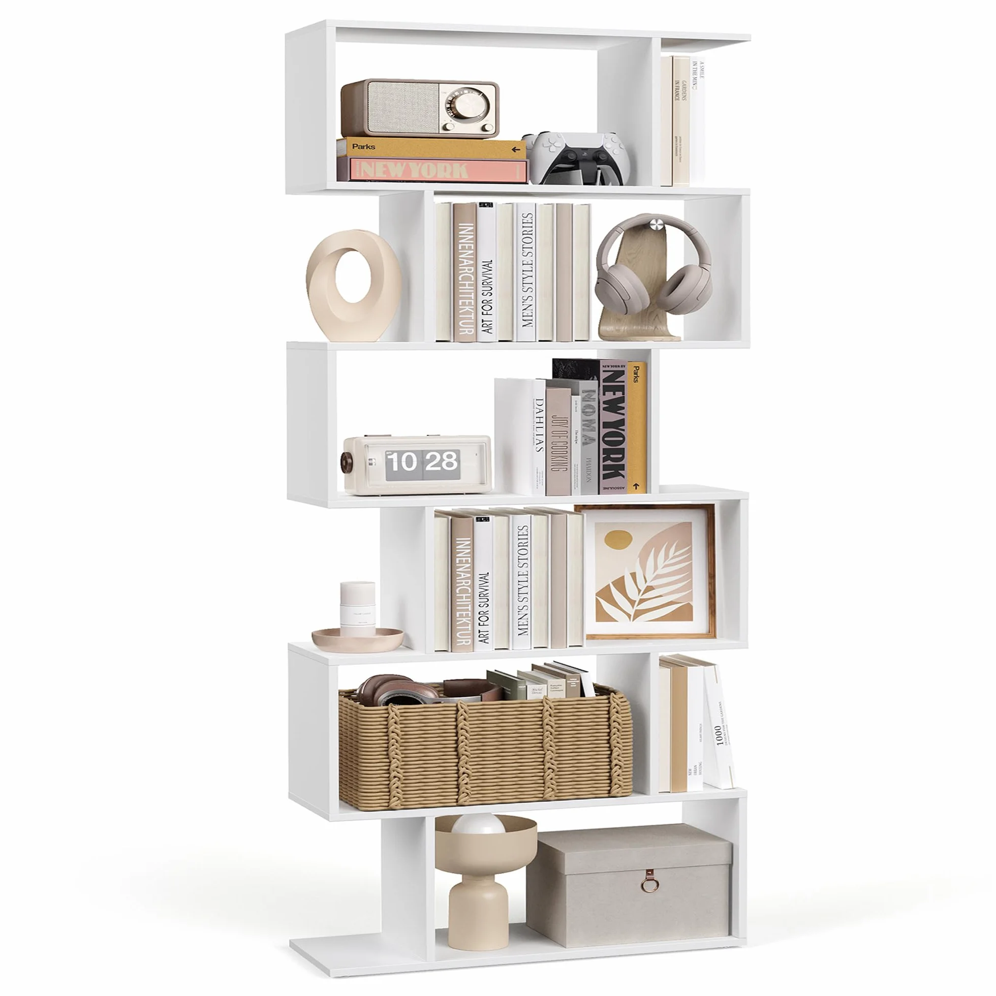 VASAGLE Scaffale a 6 Ripiani, Libreria, 24 x 70 x 191,6 cm, Divisorio per Stanza, Organizzatore a Cubi, Stile Moderno, per Soggiorno, Camera da Letto, Ufficio, Bianco LBC61WT