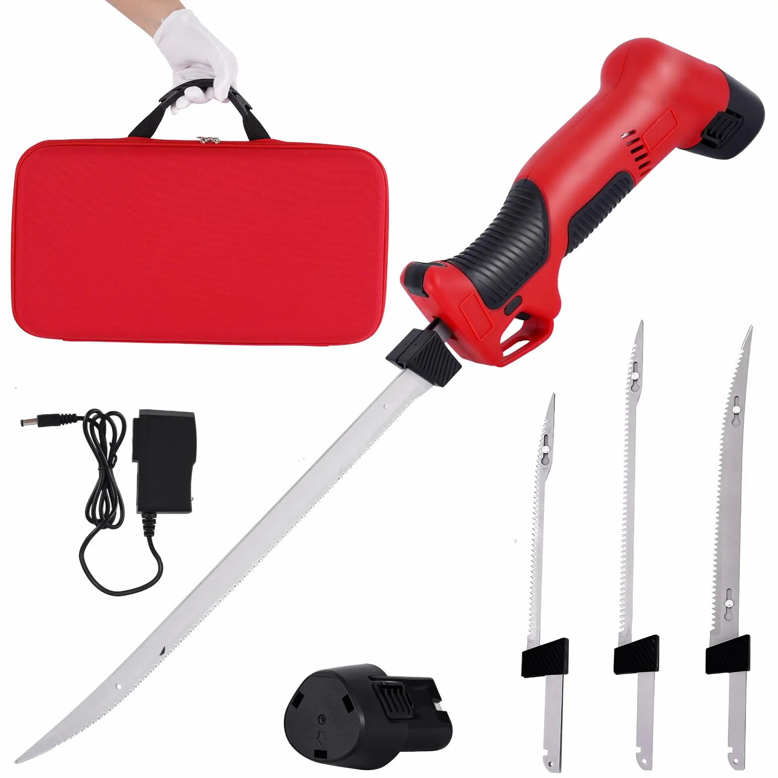 YUCHENGTECH Coltello da Filetto Elettrico per Pesce Coltello da Filettare a Batteria con 4 Lame in Acciaio Inossidabile, 2 Batterie Ricaricabili e Custodia per la Pesca, la Filettatura, L'outdoor