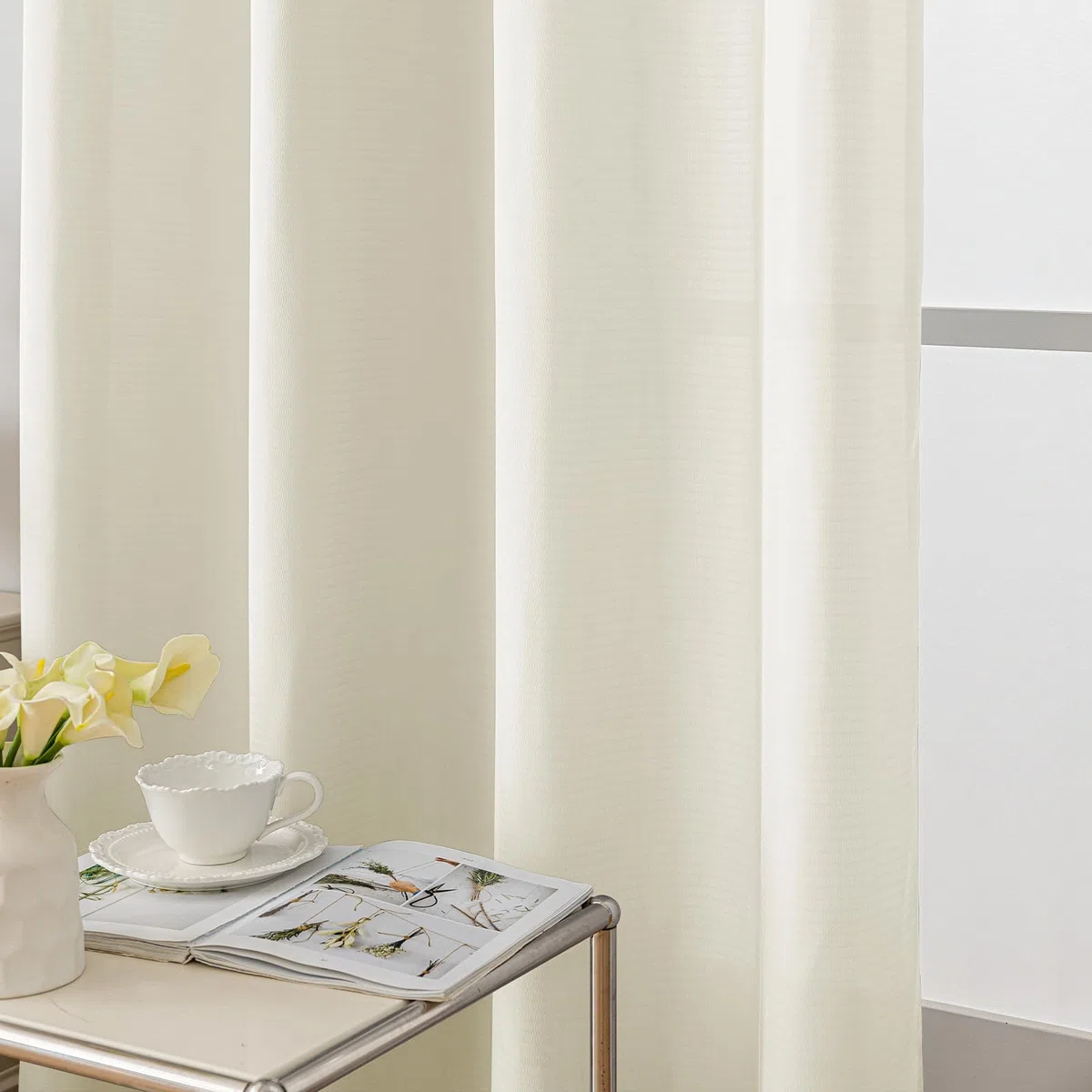 Ystyle Tende per Interni 2 Pezzi 140x245 CM, Tende Camera da Letto Soggiorno, Tende Moderne per Salotto Casa Finestra, Tenda Trasparenti Voile Semi Eleganti con Anelli, Beige
