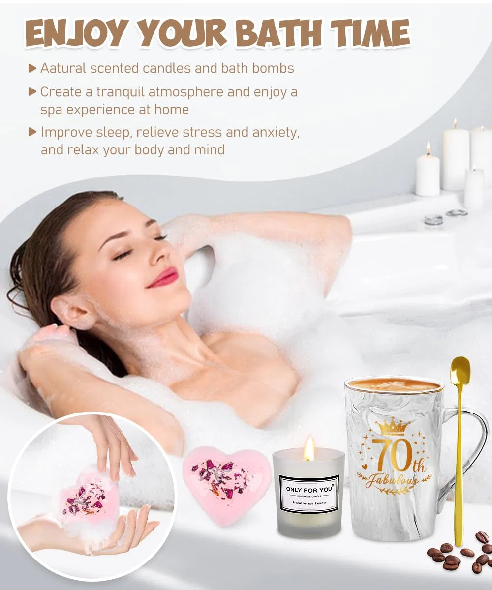 Set Regalo Donna 70 Anni, Idee Regalo Compleanno per Donna, Tazzine da Caffè Set, Regalos Mamma Compleanno, Regali 70 Anni per Moglie, Mamma, Amica, Nonna