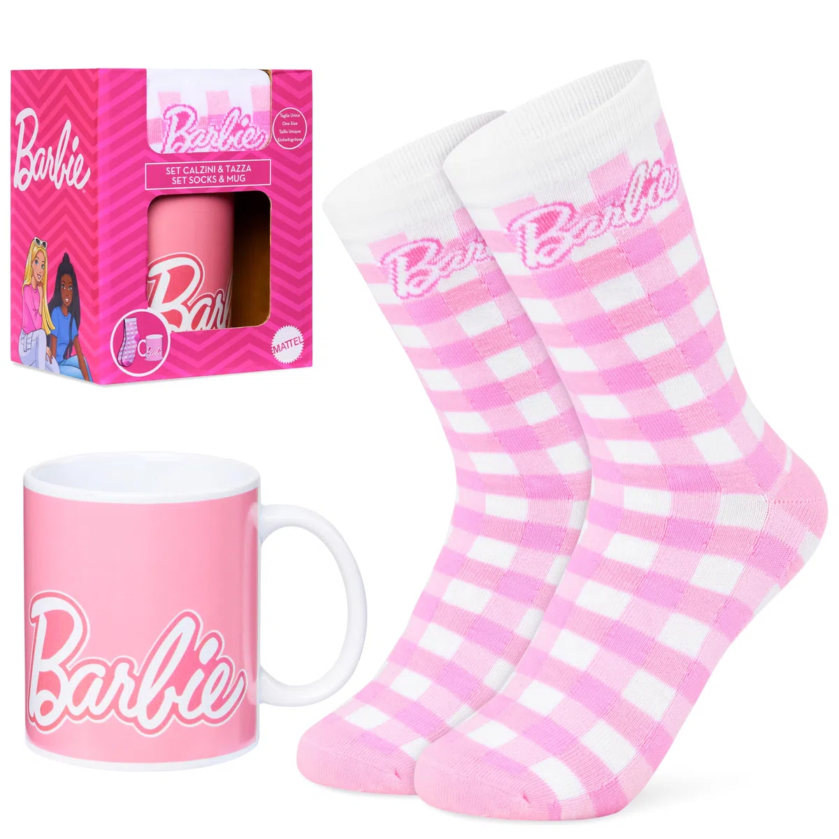 Barbie Set regalo tazza e polpaccio, per donne e ragazze, carino, tazza ceramica 312 ml, calzini morbidi per fidanzata o moglie, regali compleanno