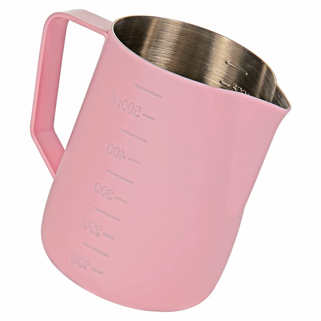 Brocca per caffè espresso, 600 ml, in acciaio inox con misurazione, tazza per schiuma di latte, brocca per caffè, arte latte, rosa