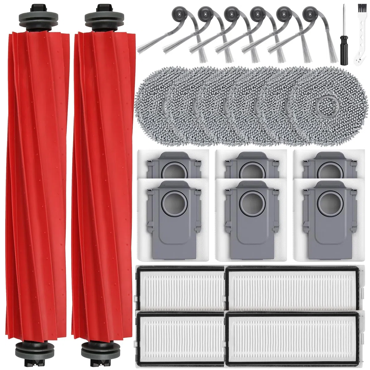26 pezzi accessori per robot aspirapolvere Roborock QV 35A/QV 35S/QR598/QR798, 2 spazzole principali, 6 sacchetti per la polvere, 6 panni per la pulizia, 4 filtri HEPA, 6 spazzole laterali, 1 spazzola