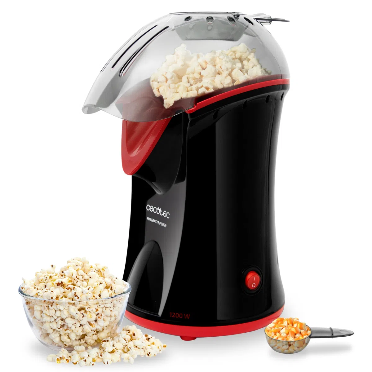 Cecotec Macchina per Popcorn Elettrica Fun&Taste P'Corn, 1200 W, Convezione, Popcorn Pronti in 2 Minuti, Include Cucchiaio Dosatore, Facile da Pulire, Protezione contro il Surriscaldamento