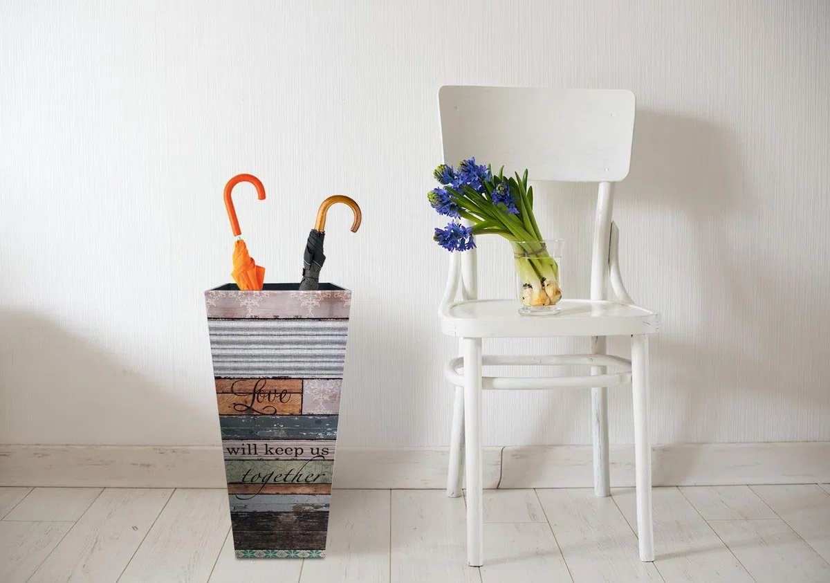 Rebecca Mobili Porta Bastoni da Passeggio, Porta Ombrello Vintage, Mdf Canvas, Marrone Beige, Arredamento Casa Ufficio - Misure: 50 x 20 x 20 cm (HxLxP) - Art. RE6389