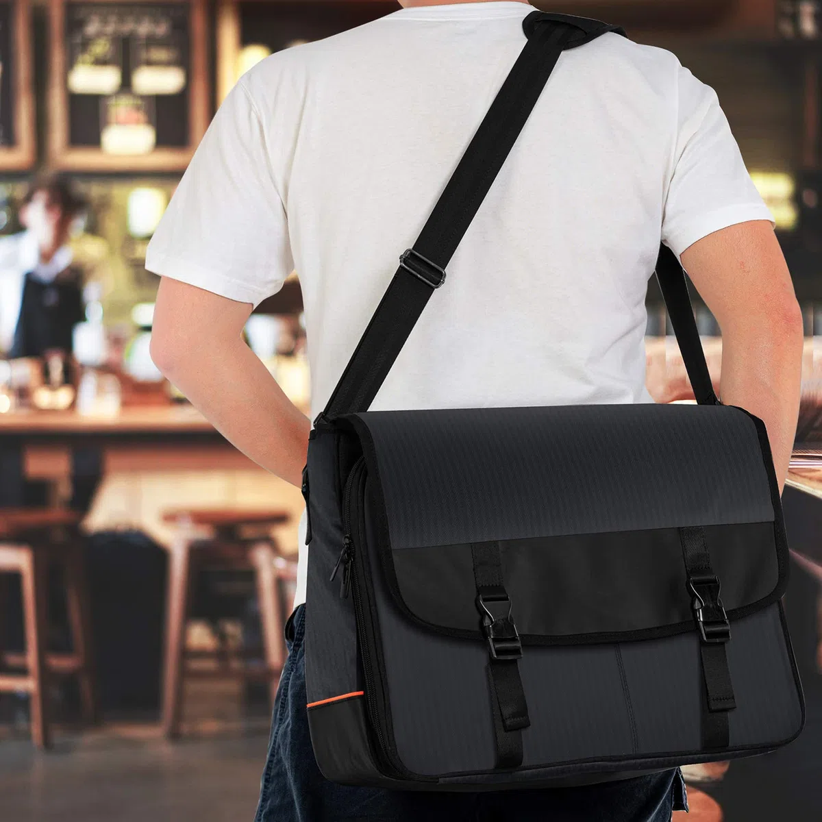 Curmio Borsa da viaggio per kit barman per bottiglie di vino, borsa a tracolla per set di strumenti da bar, perfetta per feste all'aperto in giardino, Nero(SOLO BORSA)