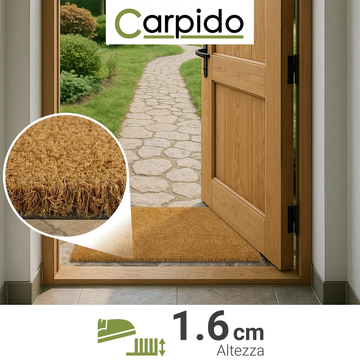 Carpido Zerbino in cocco antiscivolo - 40 x 60 cm naturale - Fibra naturale sostenibile per esterni coperti - 100% cocco - Tappetino per ingresso