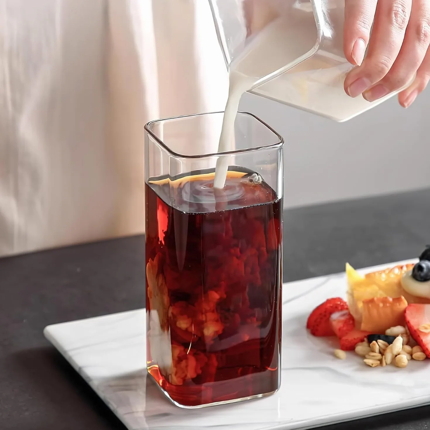 HENGBIRD Bicchieri da Long Drink Trasparenti 400 ml, Set 4 Pezzi, Sottili Quadrati in Vetro Borosilicato, Eleganti per Acqua, Succo, Birra, Bevande e Cocktail Mojito