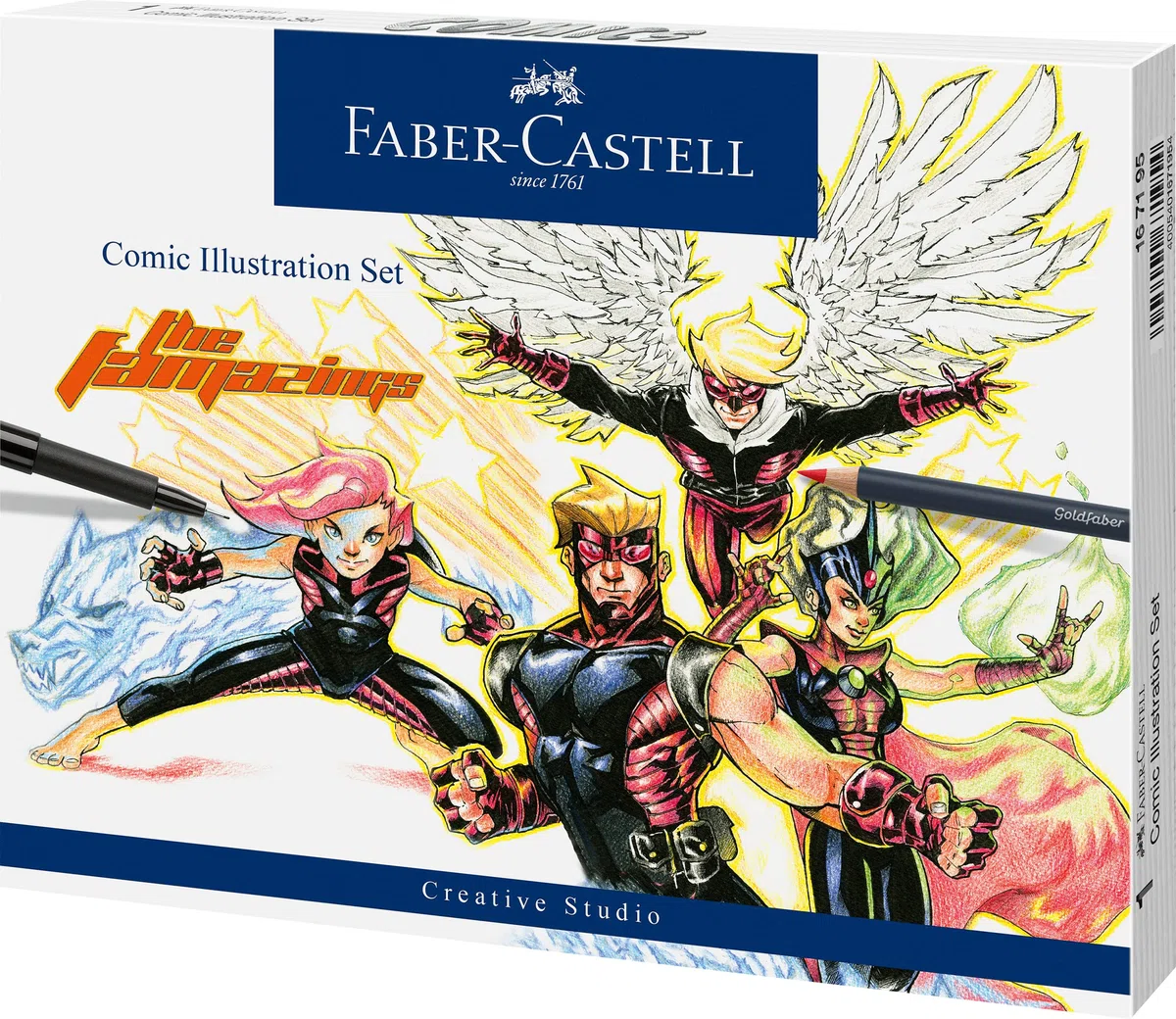 Faber-Castell 167195 Set di Illustrazione di Fumetti di Supereroi, Include Matite Colorate, Penne Pitt Artist (Punte Multiple) E Libretto di Istruzioni, Ideale Per Artisti di Tutte Le Età E Abilità