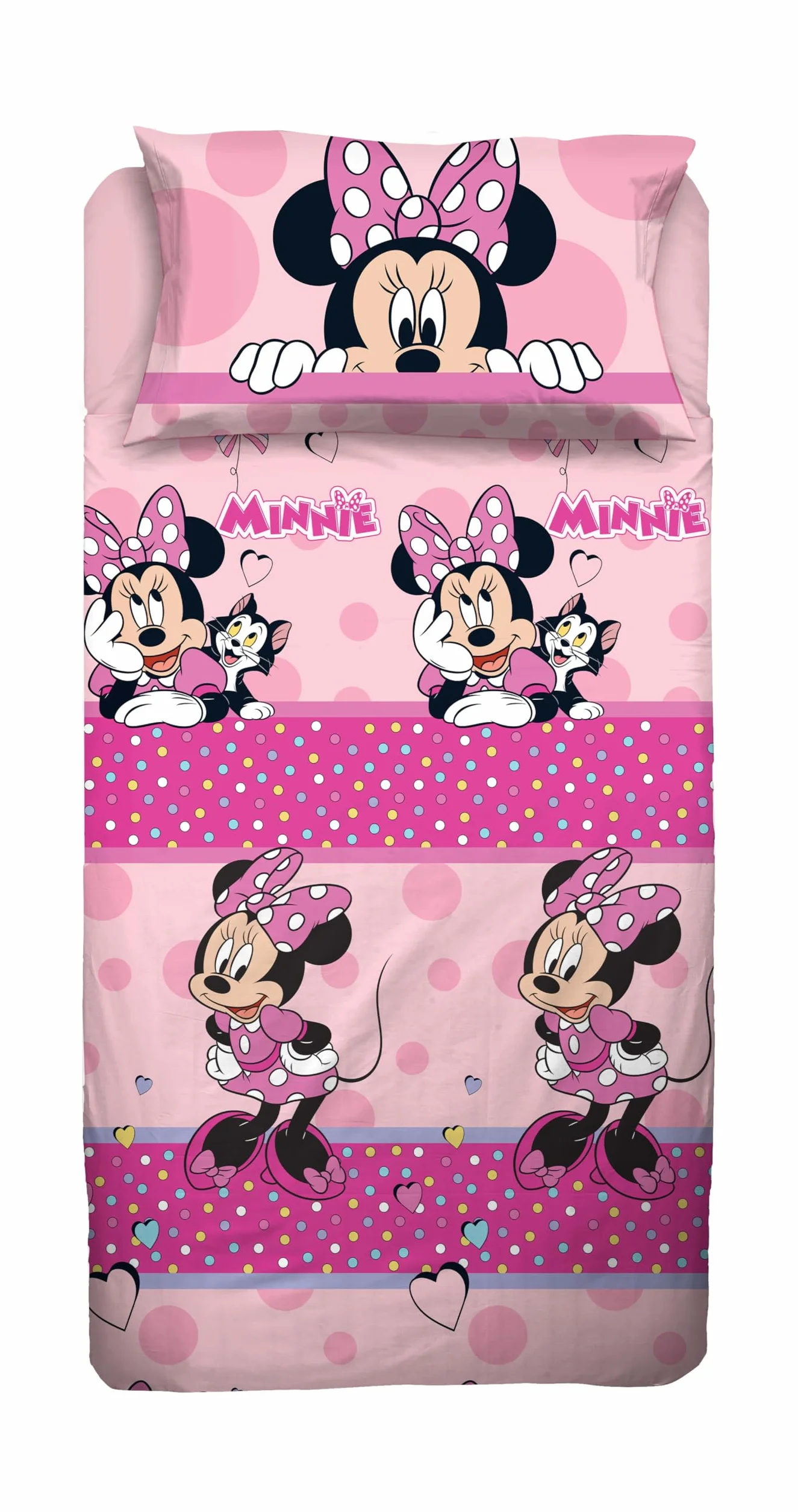 Minnie Mouse, Set Lenzuolo Letto Singolo, Completo Letto Singolo Disney, Lenzuolo Sopra, Lenzuolo Con Angoli, Federa, Rosa,Disney, 100% Cotone, Prodotto Ufficiale