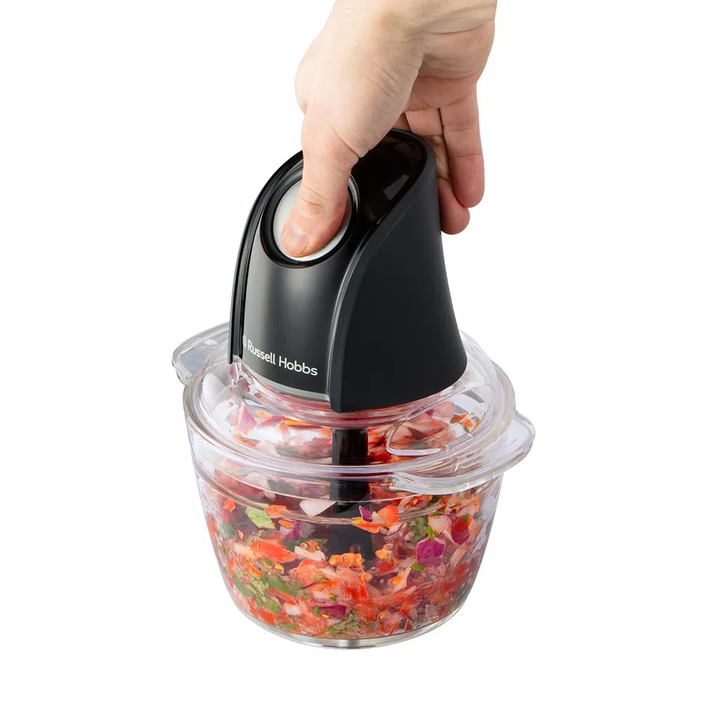 Russell Hobbs Tritatutto elettrico (ciotola vetro 1L, Verdure, Frutta, Carne, Aglio, Cipolla, Lavastoviglie ok, 2 Velocità, Lame in Acciaio Inox, 350W di Potenza) Grigio Carbone Opaco 27131-56
