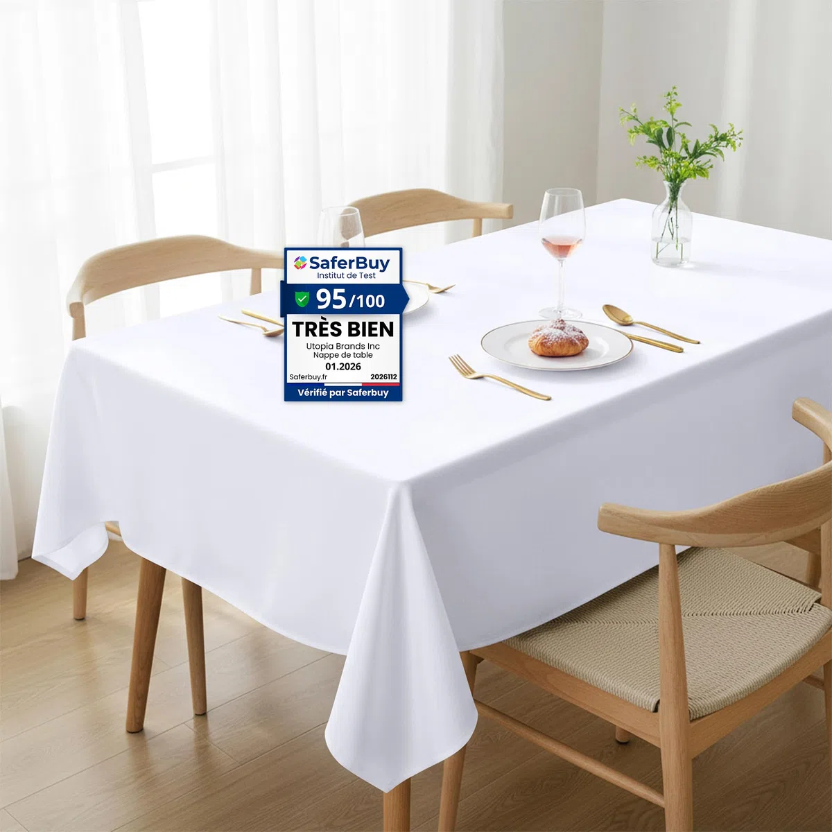 Utopia Kitchen Tovaglia Antimacchia - 150 x 300 cm (Confezione da 2, Bianco) Lavabile in Lavatrice Copritavolo - Ottimo per Feste, Eventi, Matrimoni e Ristoranti (59 x 118 Pollici)