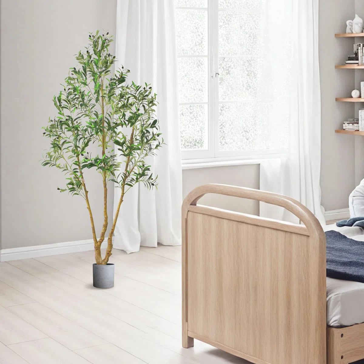 VEVOR Albero Artificiale da Interno da 2134 mm con Vaso Nero, Albero di Ulivo Artificiale con Tronco in Legno Naturale e Foglie e Frutti Verdi Realistiche, per Casa, Soggiorno, Decorazione d'Angolo