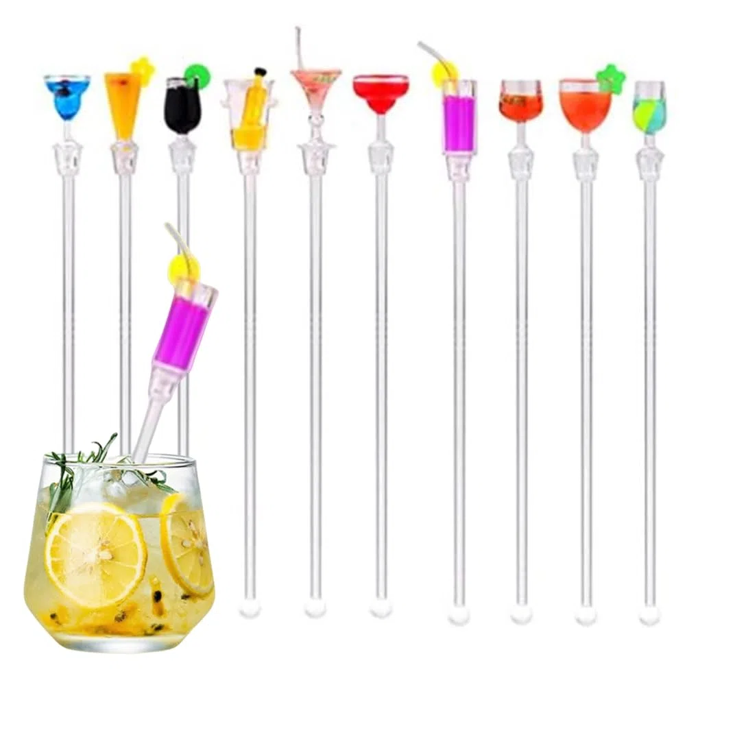 Bastoncini per Cocktail, 10 Pezzi Acrilico Cocktail Agitatori Drink Agitazione Bastoncini Colorati Swizzle Mixing Sticks Plastica Cocktail Swizzle Stirrer (23cm)