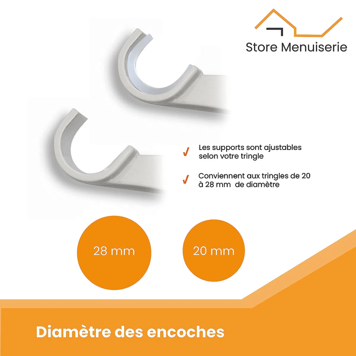 Store & Joinery 2.0 Set di 2 Supporti - senza forare senza adesivi - per Aste di Tenda ø20-28mm - fissaggio a tensione su Cassonetto per Avvolgibili Altezza 14-24 cm bianco - Qualità Francese