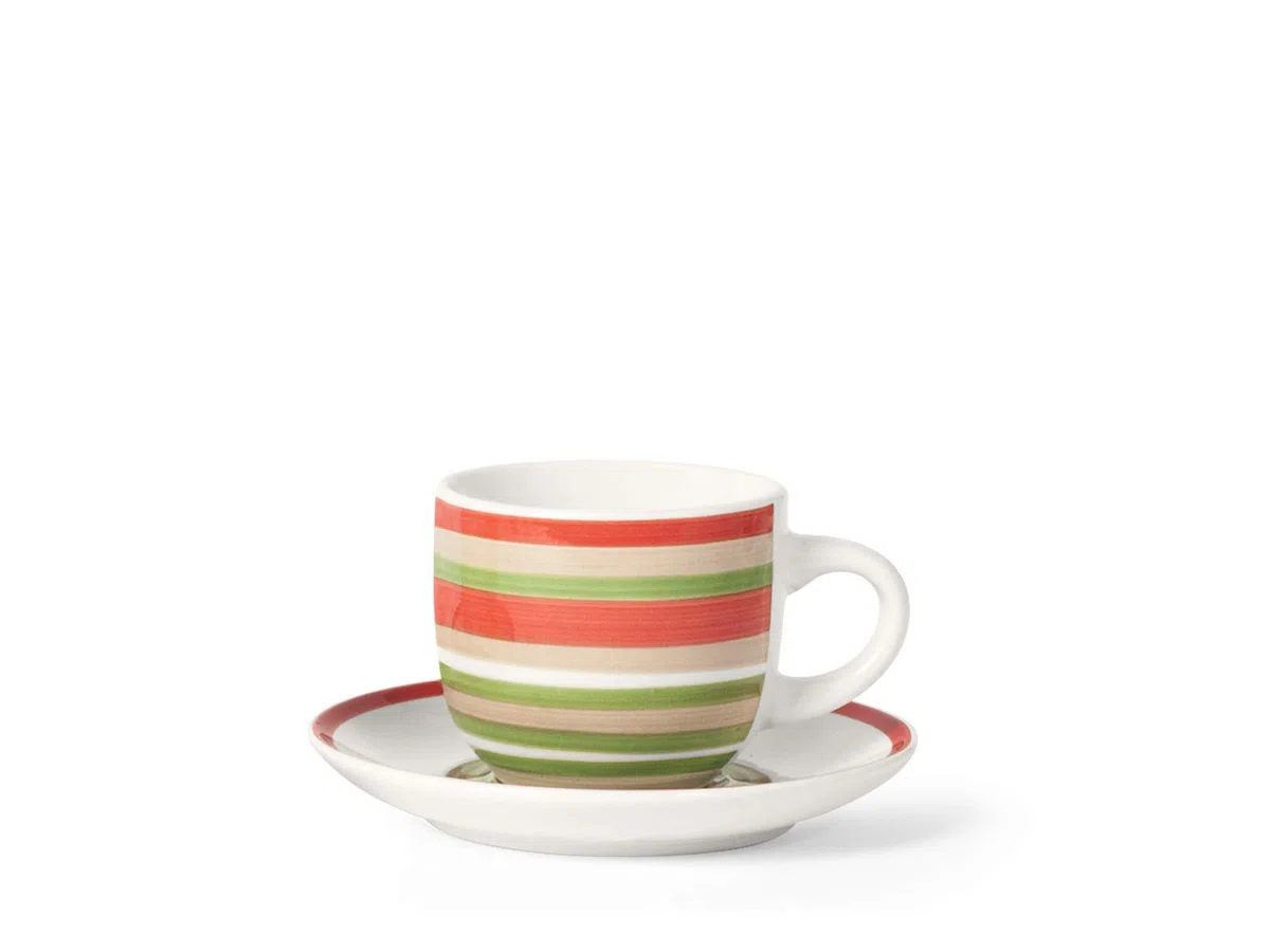 Home 100 Righe Set 6 Tazze Caffè, con Piattino, Stoneware, cc95