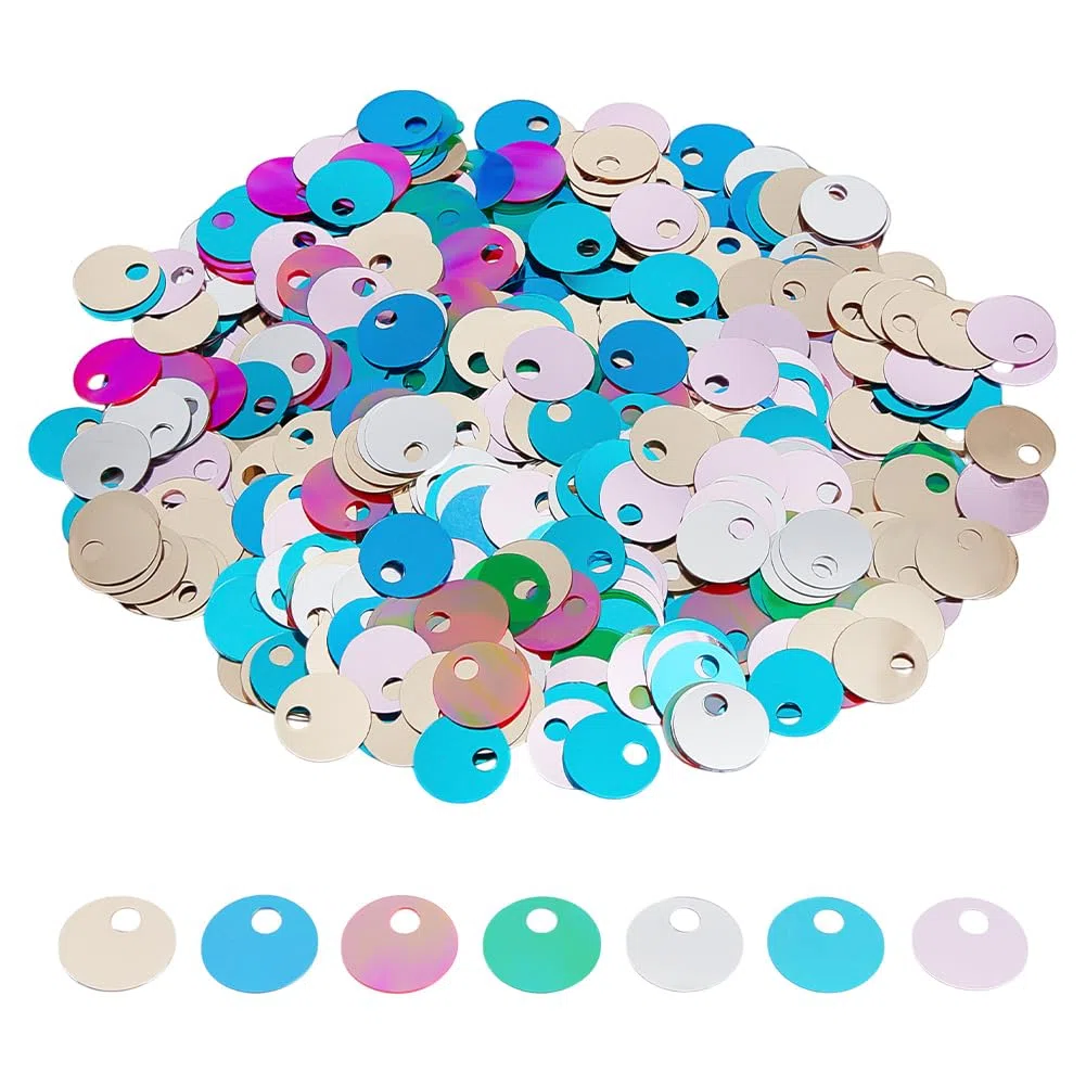 OLYCRAFT 2100 paillettes con foro grande, 19 mm, 7 colori, rotonde, piatte, sciolte, rotonde, paillettes, lustrini glitterati, lustrini iridescenti, per fai da te, cucito, ricamo, foro da 5 mm