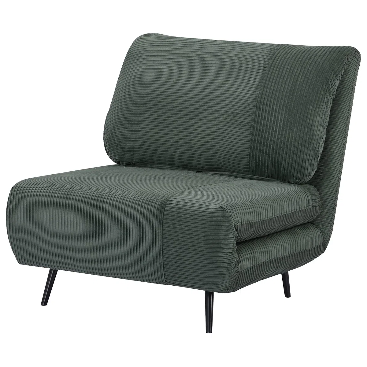 HOMCOM Poltrona Letto 2 in 1 Singola Regolabile su 3 Livelli con Seduta Extra-Large e Imbottita in Gommapiuma, Struttura in Legno, Acciaio ed Effetto Velluto Verde