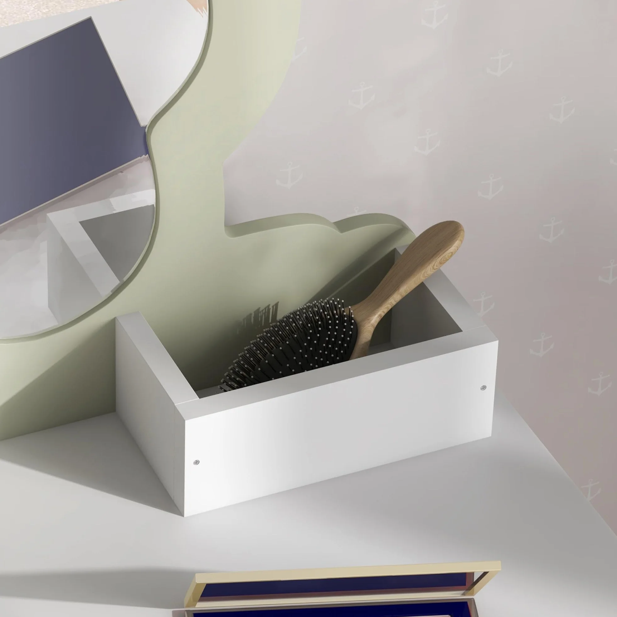 ZONEKIZ Set Toeletta con Specchiera Trucco per Bambina con Sgabello Abbinato, Tavolo Toeletta in Legno con Cassetto e Contenitori, Specchio a Fiore, Bianco
