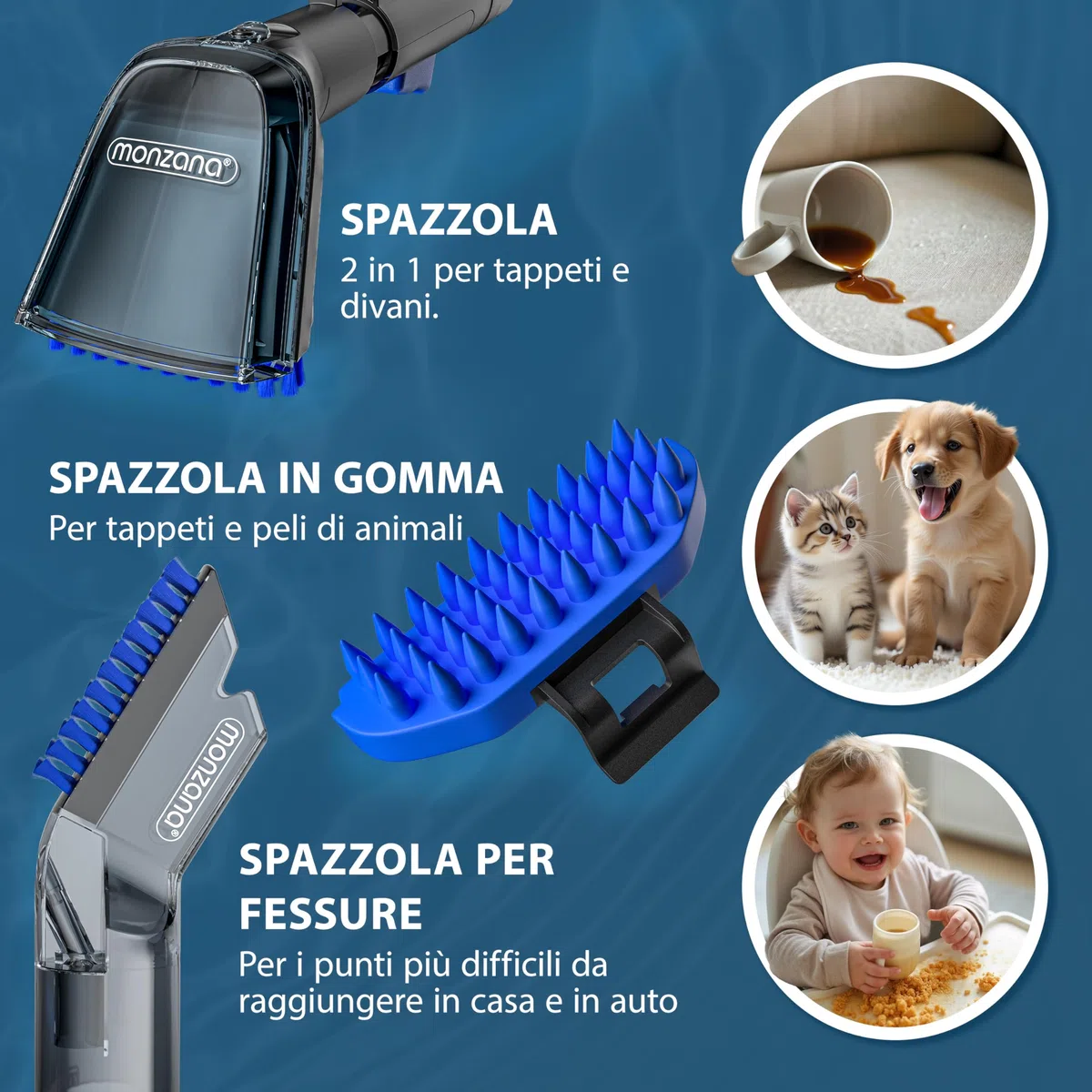 MONZANA Lavatappeti Aspirapolvere Tappeto Lava Divano Moquette Auto con Doppio Serbatoio Aspira Liquidi Pulisci Tappezzeria Tubo da 1,2 m Raggio d´Azione 5,5 m