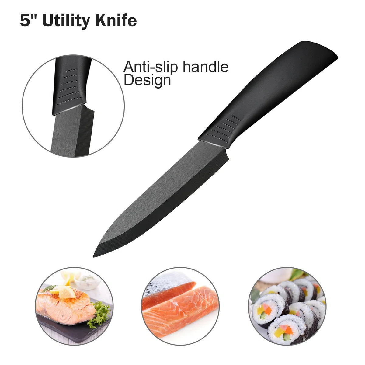 Ballery Set Coltelli da Cucina, Coltelli Ceramica Cucina Professionale Chef Coltello da Cucina, Coltelli Ceramica con Guaina Protettiva, Nera Set di 5