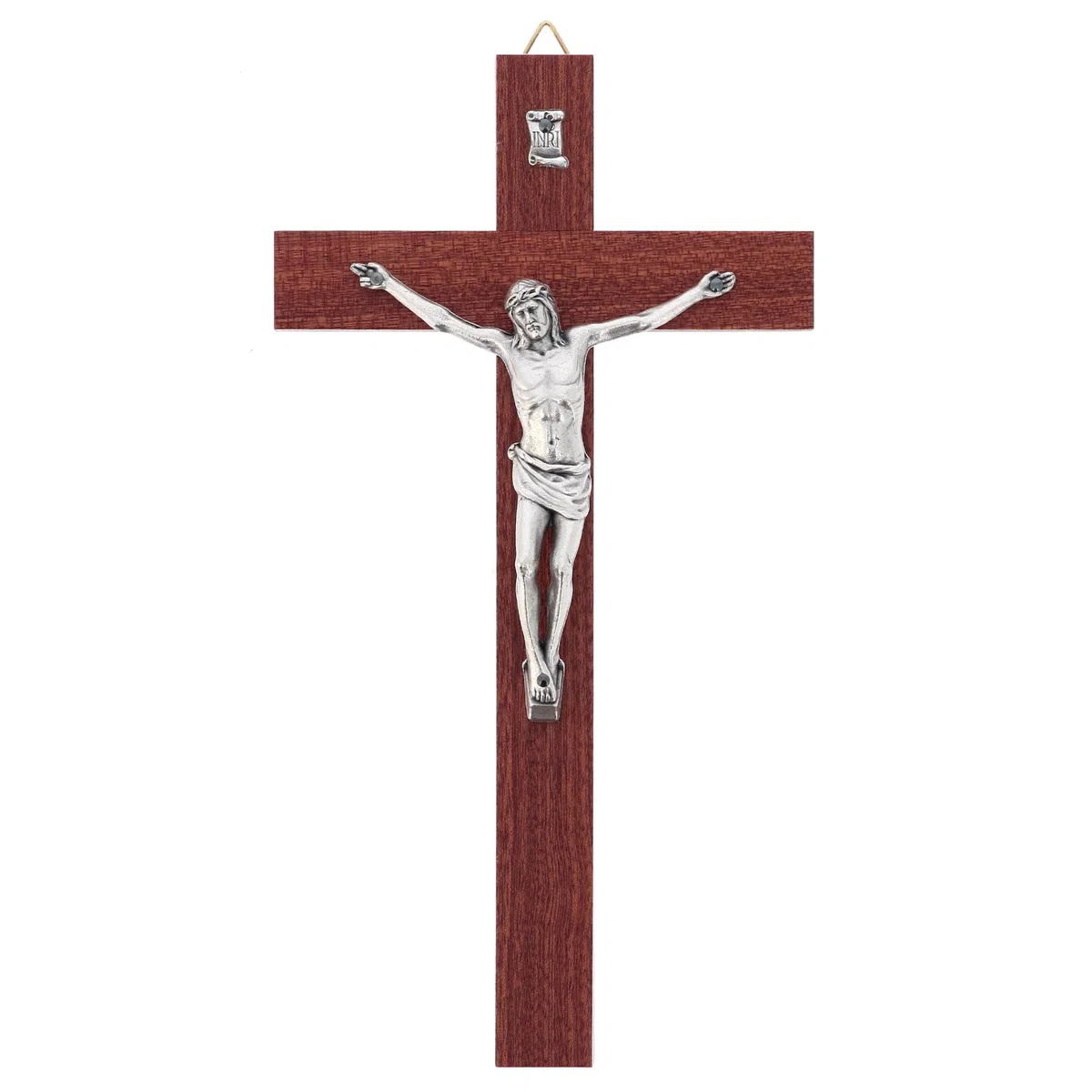 SHALOM - Crocifisso in Mogano con Corpo in Metallo. Altezza 24,5 Cm